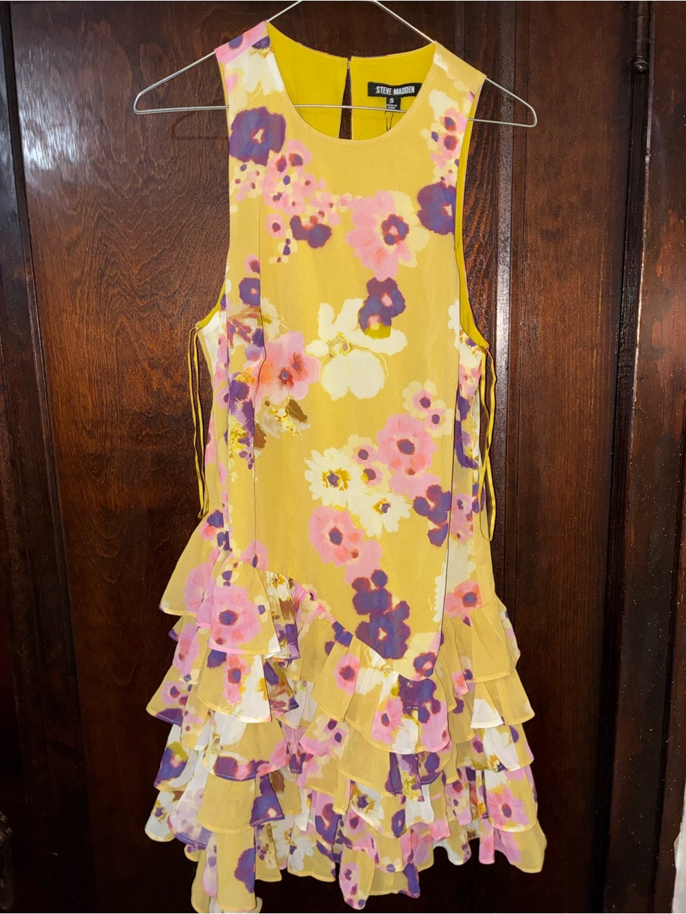 Steve Madden Yellow Floral Tiered Ruffle Dress
